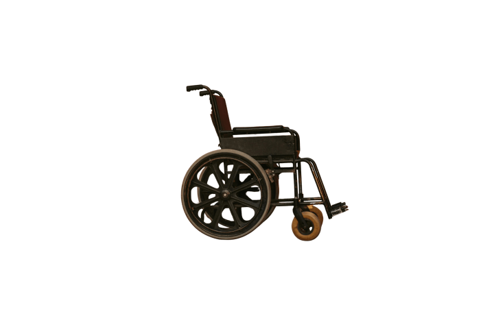 Empty black wheelchair on a white background.