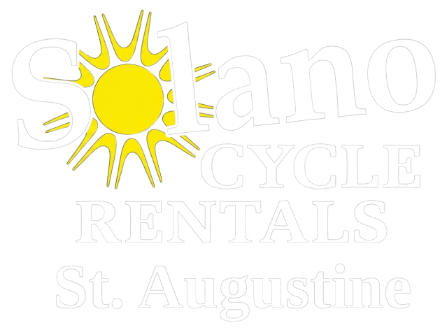 Logo with sun symbol, 'Solano Cycle Rentals St. Augustine' text